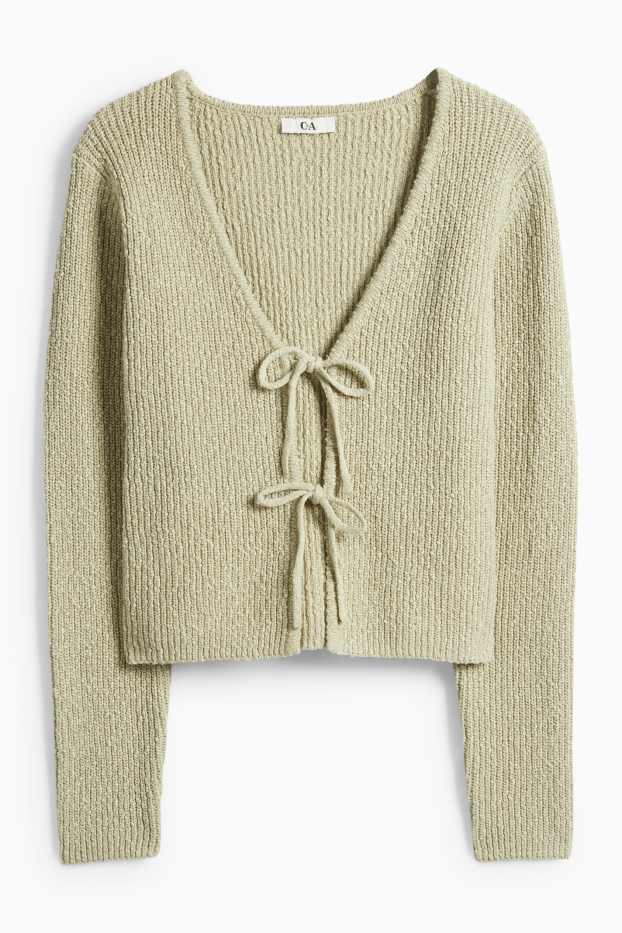 Damen - Strickjacke - gerippt - hellgrün