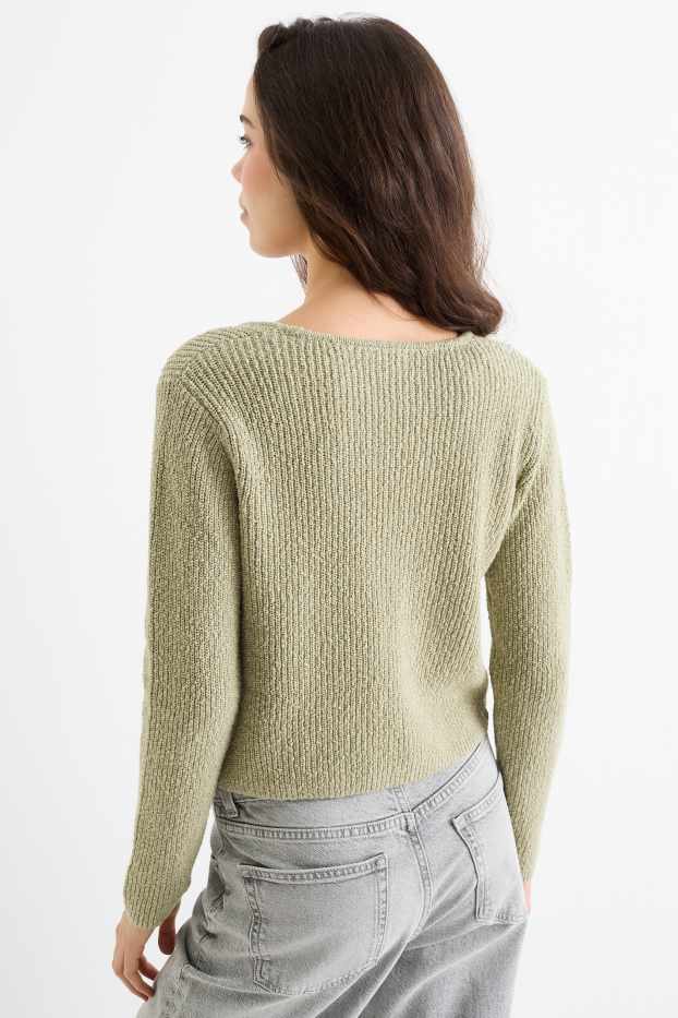 Damen - Strickjacke - gerippt - hellgrün