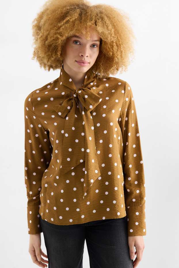 Donna - Blusa - a pois - marrone chiaro
