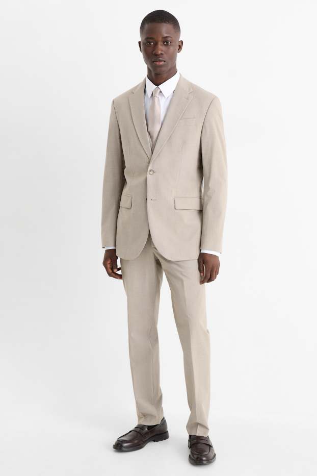 Herren - Anzug mit Krawatte - Regular Fit - Stretch - 4 teilig - beige