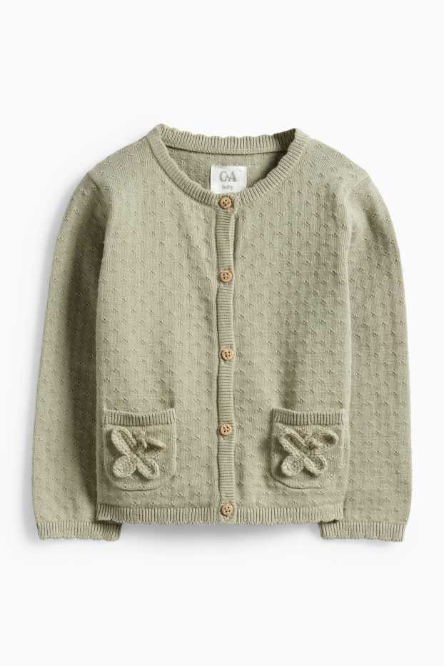 Miminka - dívky - Kardigan pro miminka s háčkovanými aplikacemi - zelená