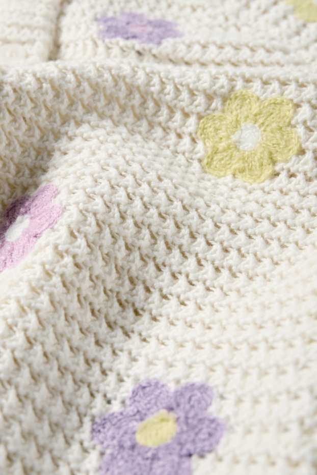 Kinder Mädchen - Blume - Strickjacke - strukturiert - cremeweiss
