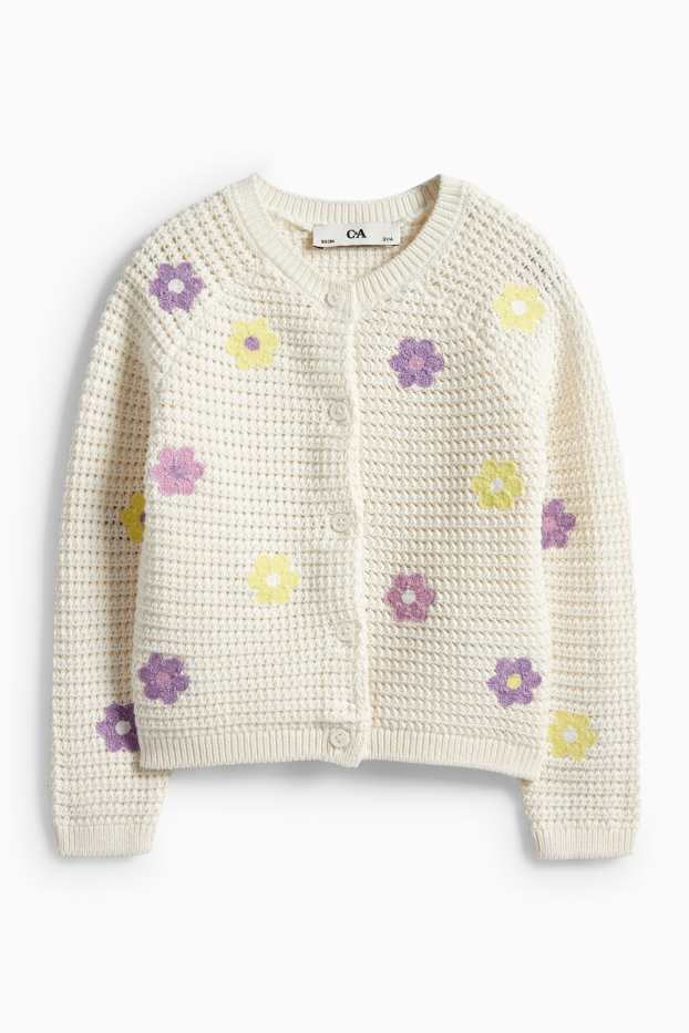 Kinder Mädchen - Blume - Strickjacke - strukturiert - cremeweiss