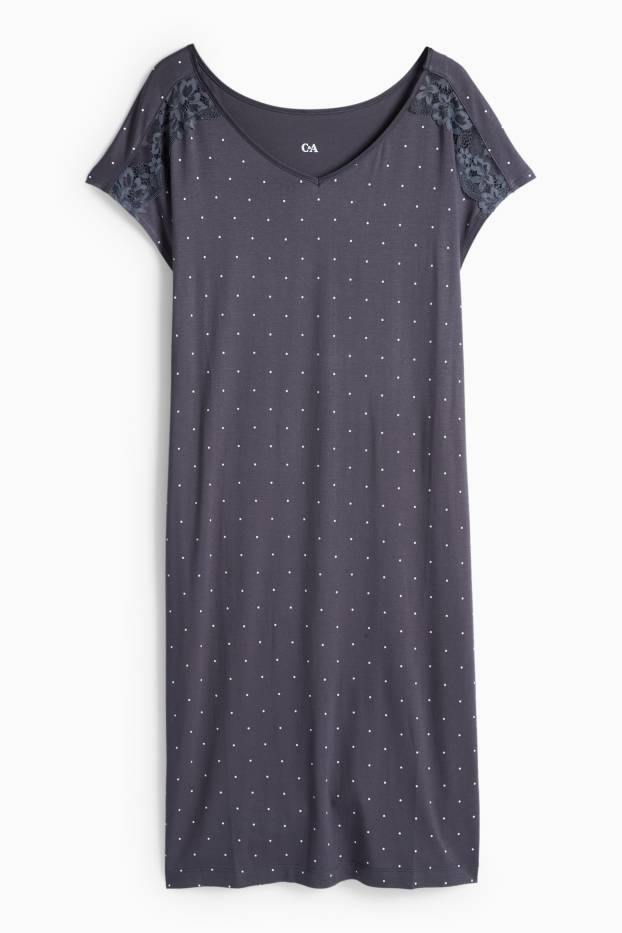 Dames - Nachthemd van viscose - met stippen - donkerblauw