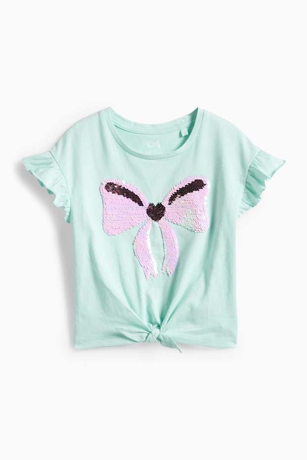 Copii - Fete - Fundă - tricou cu mânecă scurtă cu nod - aspect lucios - verde mentă