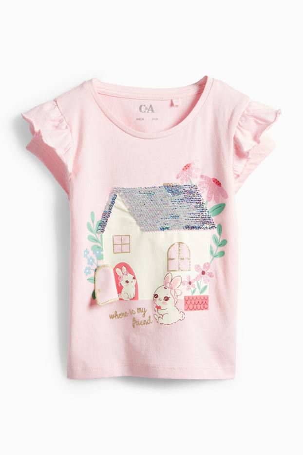 Enfants filles - Petit lapin - T-shirt - finition brillante - rose