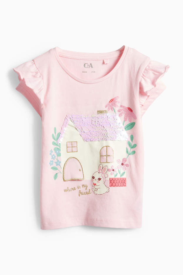 Enfants filles - Petit lapin - T-shirt - finition brillante - rose