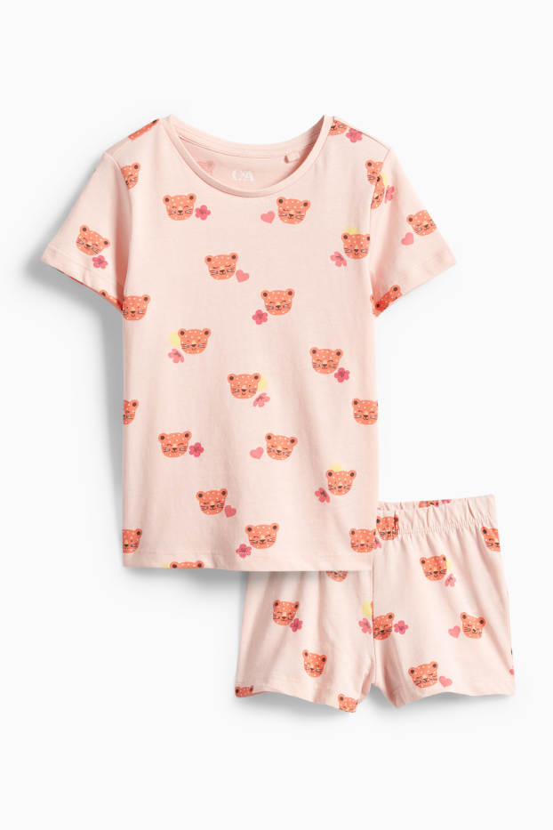 Kinderen: meisjes - Luipaard - shortama - 2-delig - roze