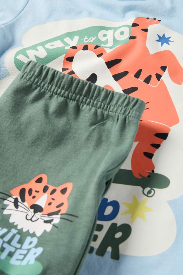 Kinder Jungen - Skater-Tiger - Shorty-Pyjama - 2 teilig - hellblau