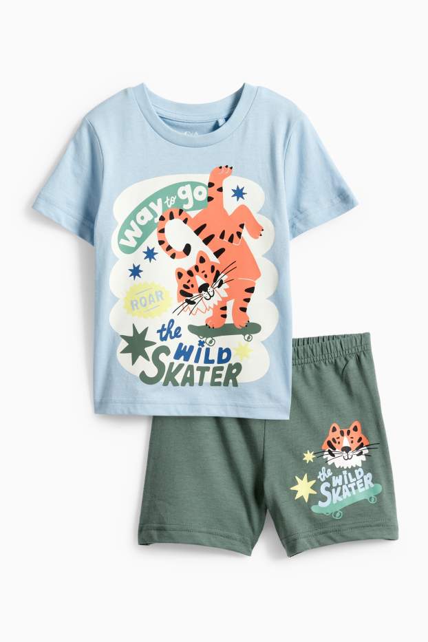 Kinder Jungen - Skater-Tiger - Shorty-Pyjama - 2 teilig - hellblau