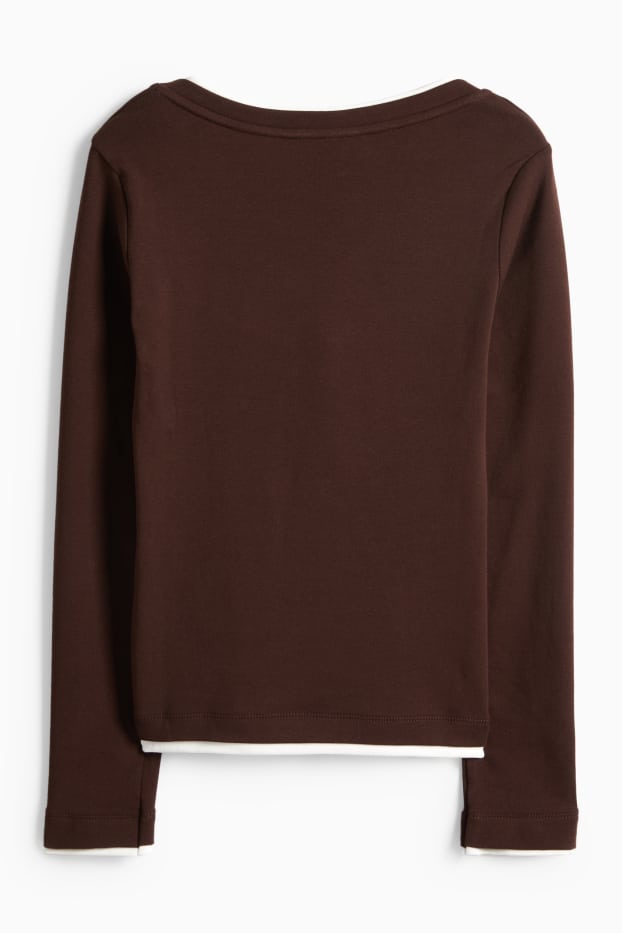 Mujer - Camiseta de manga larga - slim fit - look 2 en 1 - marrón oscuro