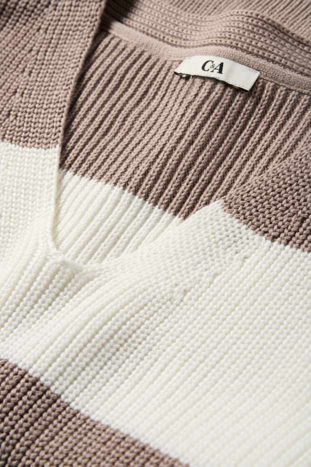 Femmes - Pull en maille - manches courtes - finition côtelée - à rayures - blanc / beige