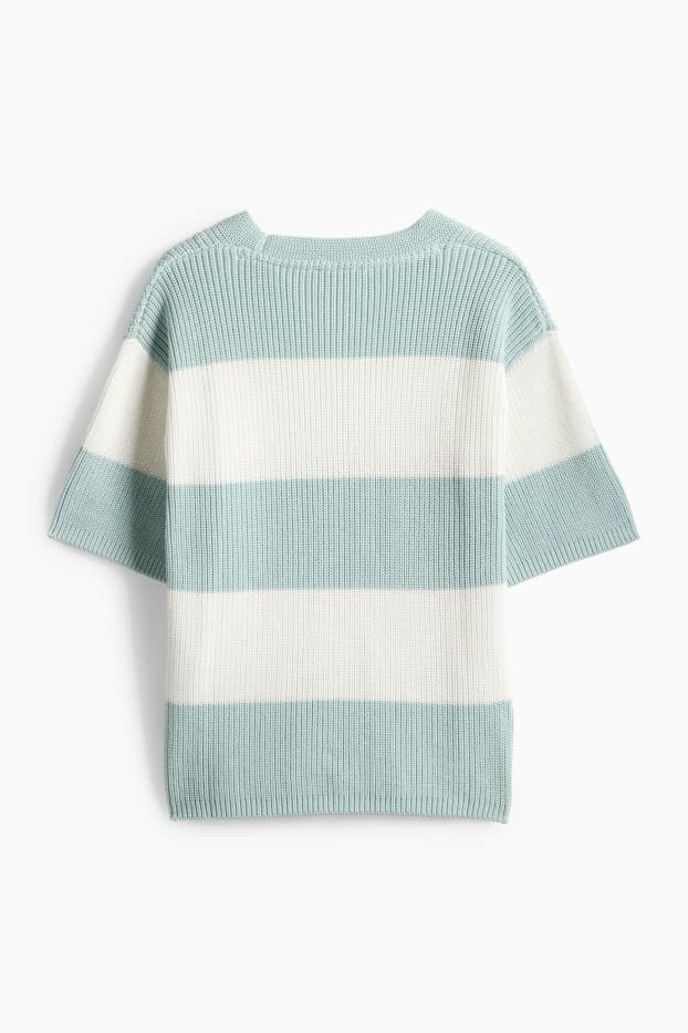Damen - Strickpullover - kurzarm - gerippt - gestreift - mintgrün