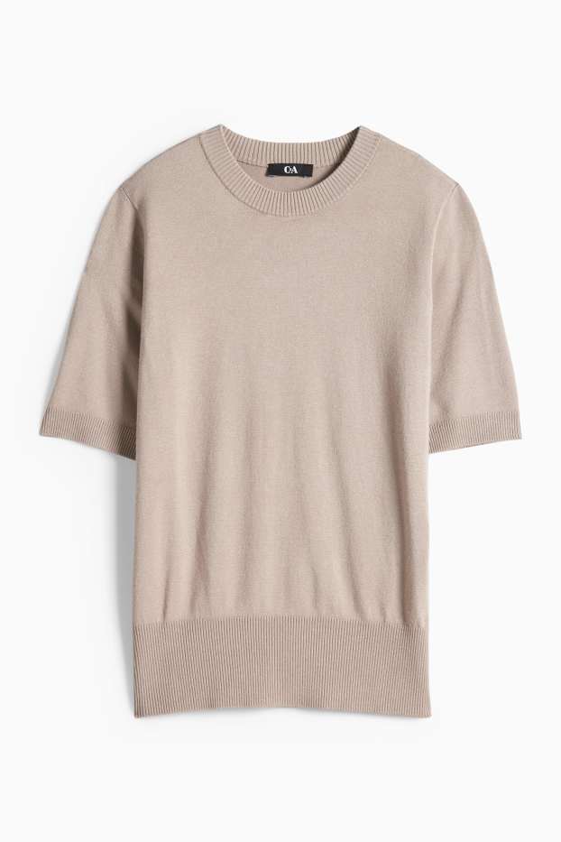 Femmes - Pull en maille - manches courtes - taupe