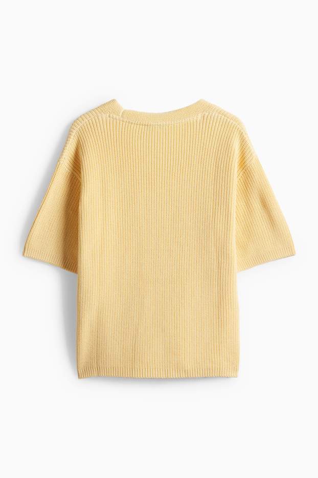 Damen - Strickpullover - kurzarm - gelb