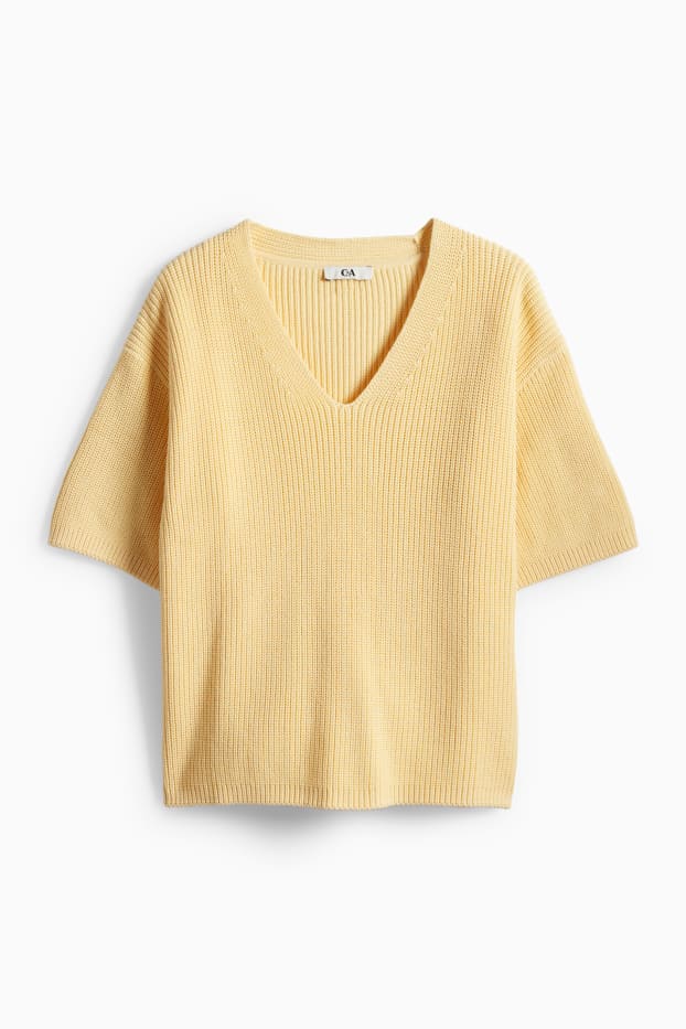 Damen - Strickpullover - kurzarm - gelb