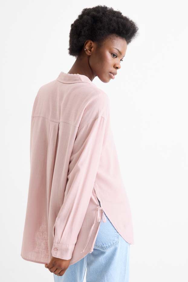 Women - Shirt blouse with linen content - dark rose