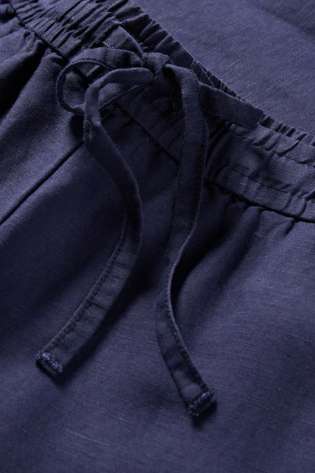 Women - Cloth trousers - mid-rise waist - tapered fit - linen blend - dark blue