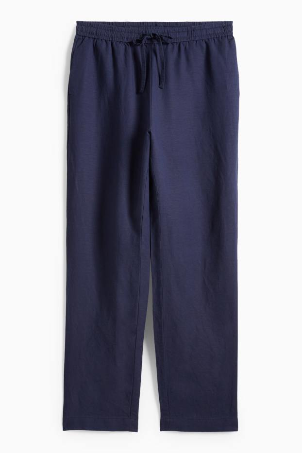 Women - Cloth trousers - mid-rise waist - tapered fit - linen blend - dark blue