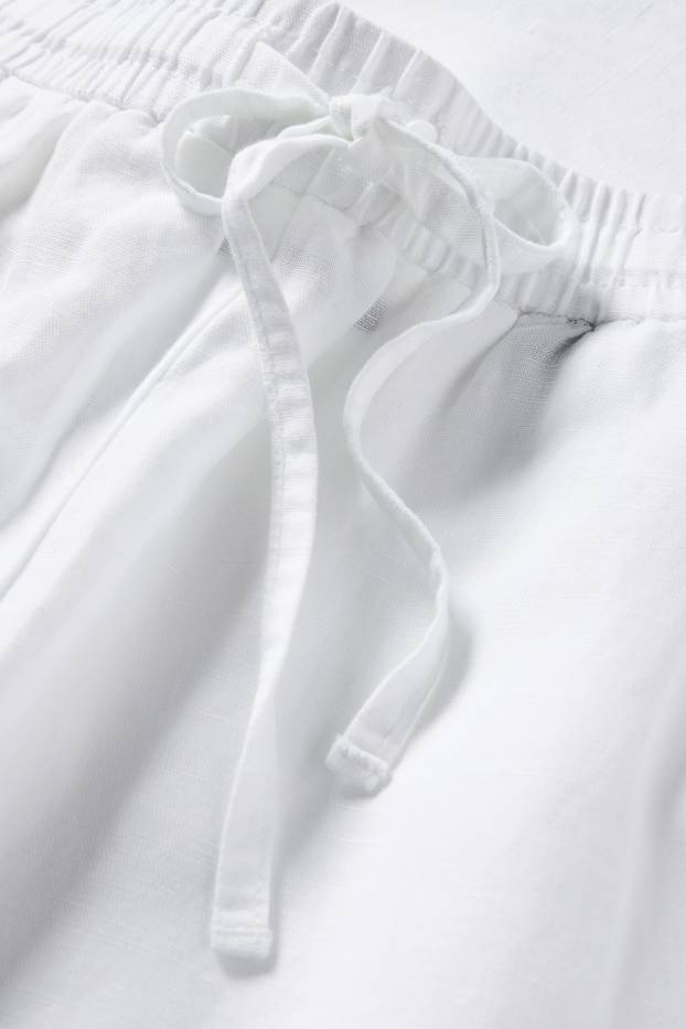 Dámské - Plátěné kalhoty - mid waist - tapered fit - lněná směs - bílá