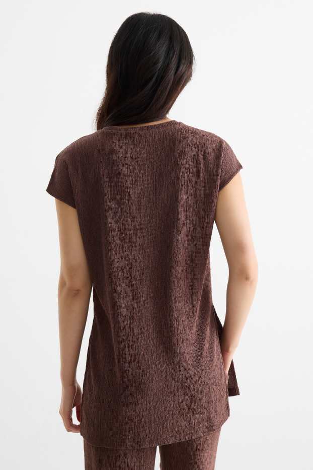 Damen - T-Shirt - Slim Fit - strukturiert - braun