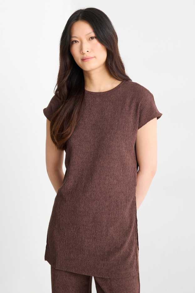 Damen - T-Shirt - Slim Fit - strukturiert - braun