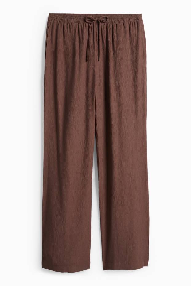 Femmes - Pantalon en toile - mid waist - wide leg - marron foncé