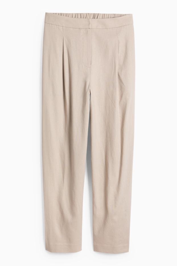 Dona - Pantalons formals - mid waist - regular fit - mescla de lli - beix