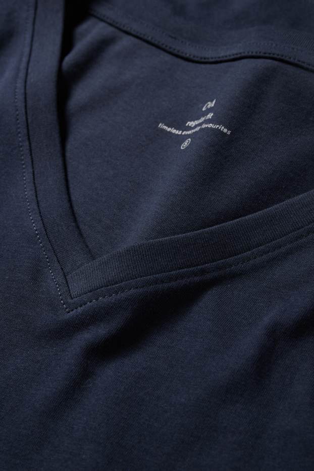 Dames - T-shirt met V-hals - regular fit - donkerblauw