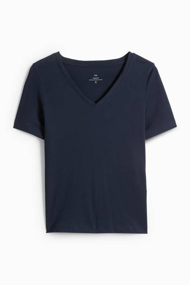Dames - T-shirt met V-hals - regular fit - donkerblauw