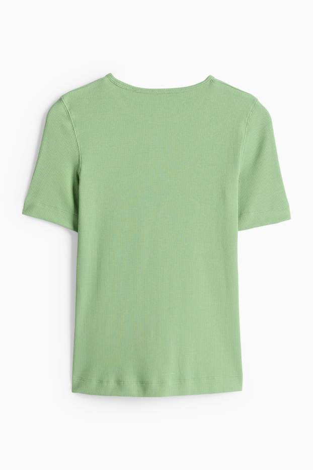 Dames - T-shirt - slim fit - ribstof - groen