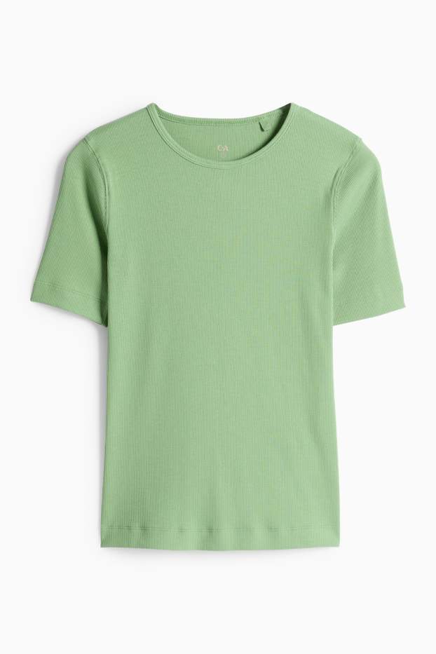 Dames - T-shirt - slim fit - ribstof - groen
