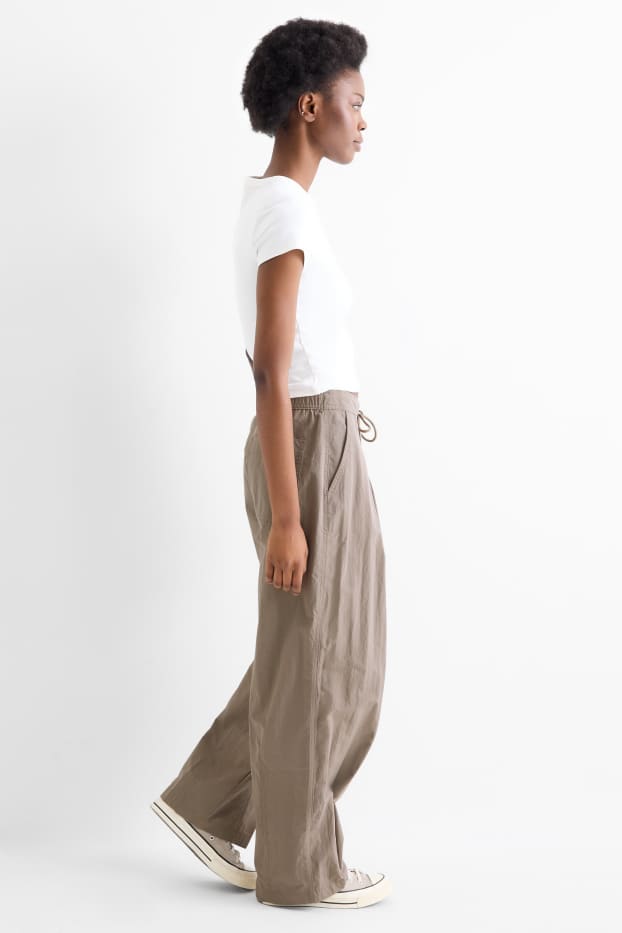 Damen - Stoffhose - Mid Waist - Barrel Leg - beige