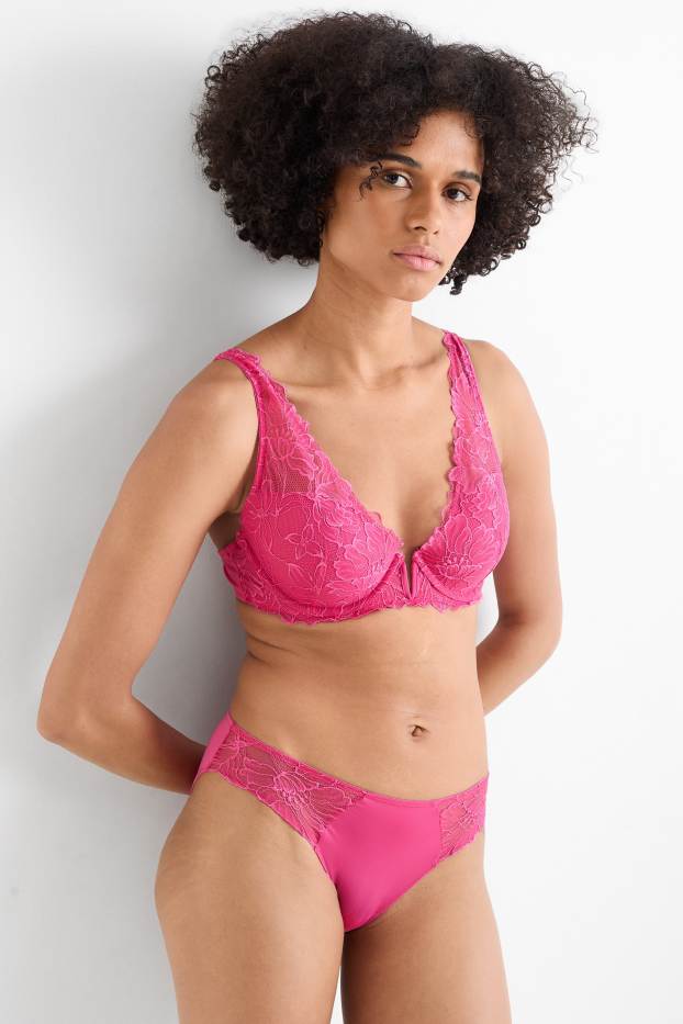 Dames - BH met beugels - PLUNGE - voorgevormd - fuchsiarood