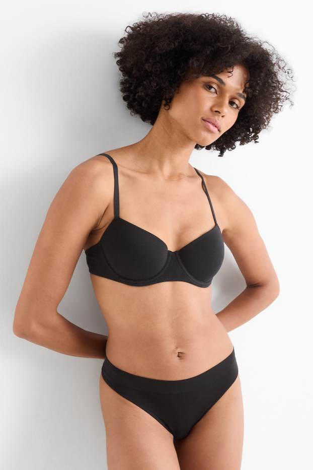 Femmes - Lot de 3 - strings - sans coutures - noir