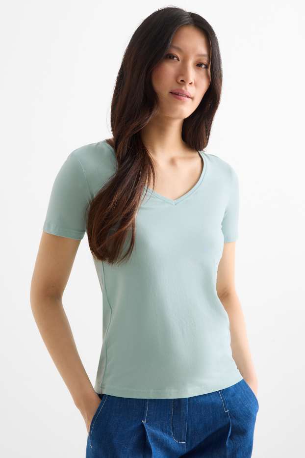 Damen - T-Shirt mit V-Ausschnitt - Slim Fit - mintgrün