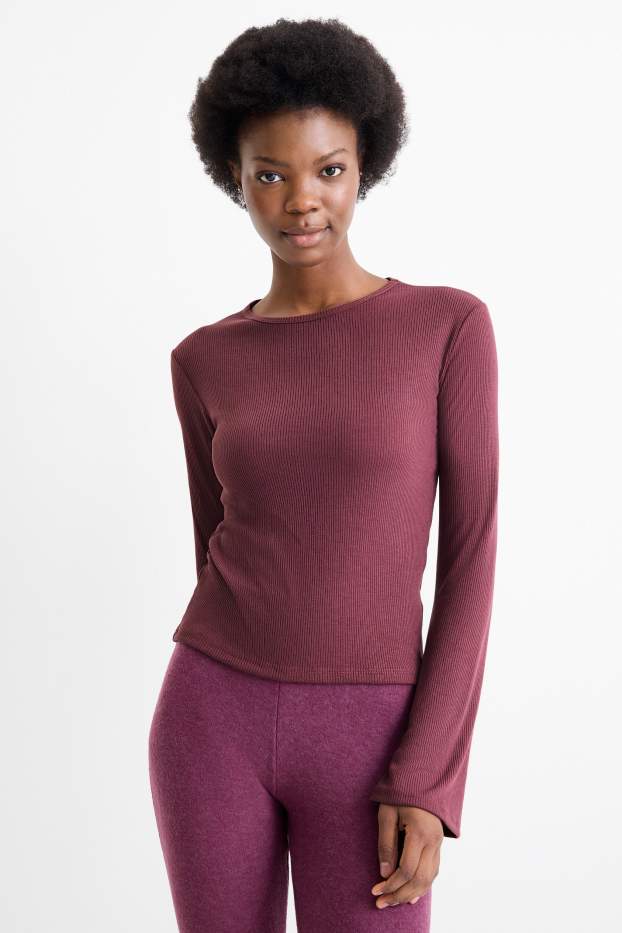 Femmes - Haut à manches longues - slim fit - finition côtelée - bordeaux