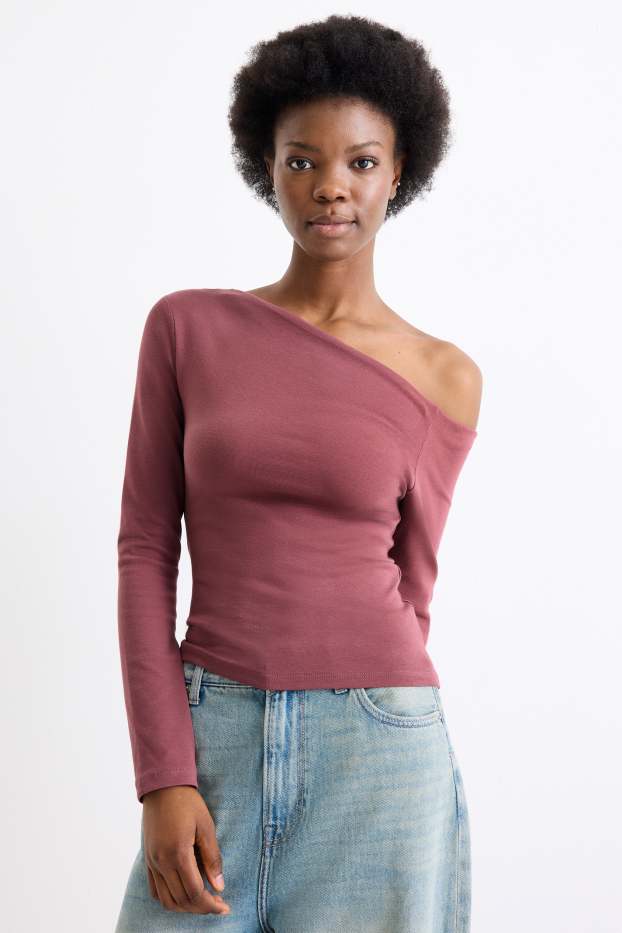 Femmes - Haut à manches longues - slim fit - bordeaux