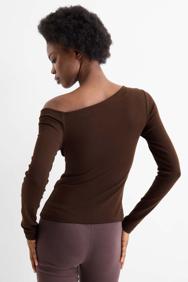 Femmes - Haut à manches longues - slim fit - marron foncé