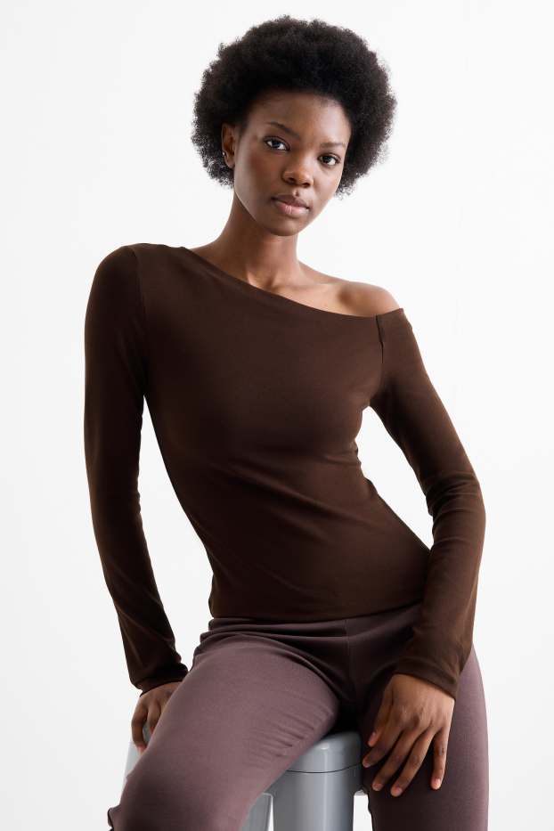 Femmes - Haut à manches longues - slim fit - marron foncé