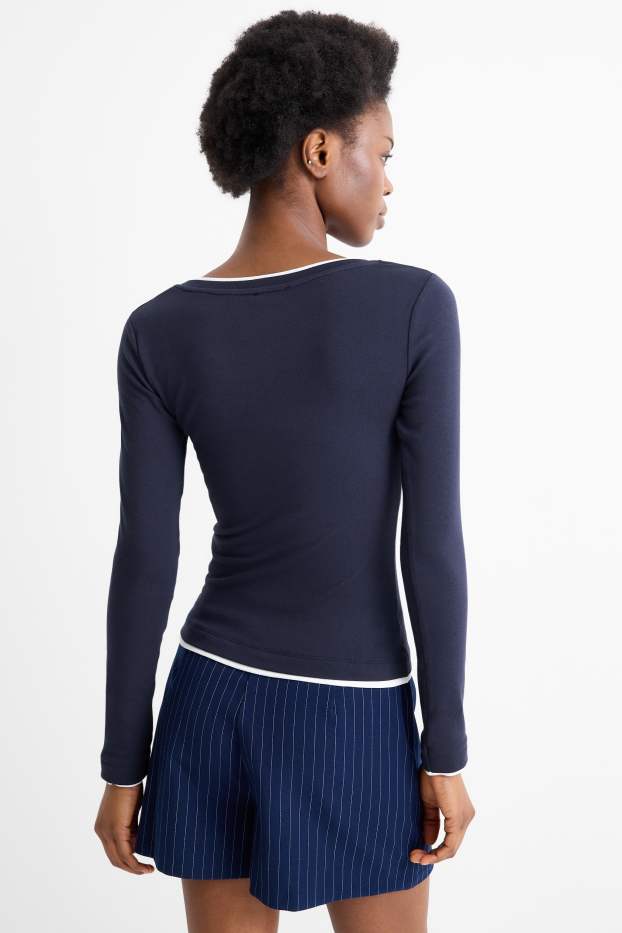 Femmes - Haut à manches longues - slim fit - look 2-en-1 - bleu foncé
