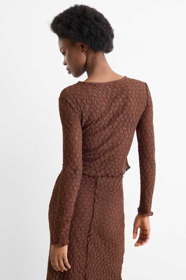 Femmes - Haut court à manches longues - slim fit - marron foncé