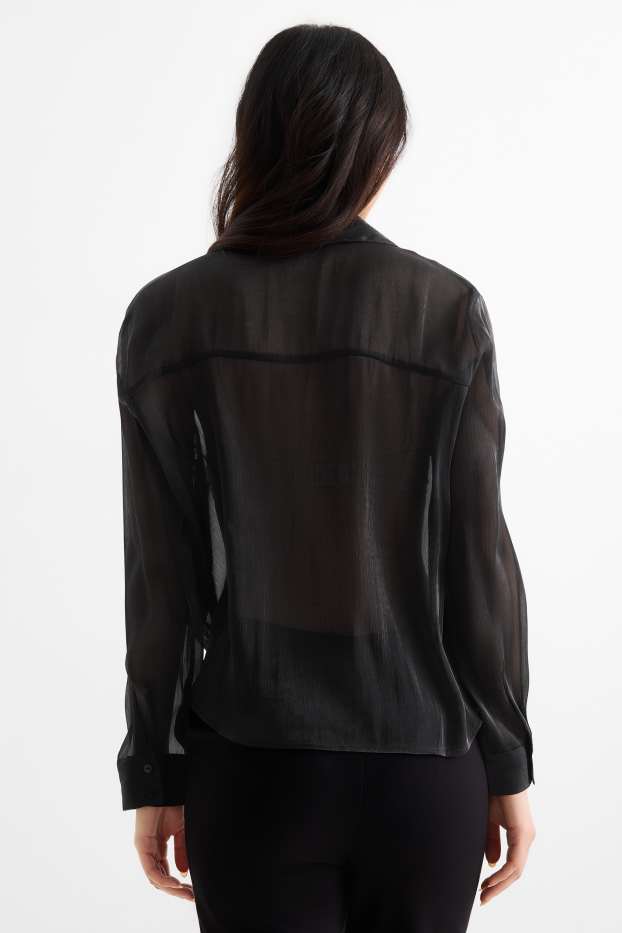 Women - Blouse with knot detail - shiny - black