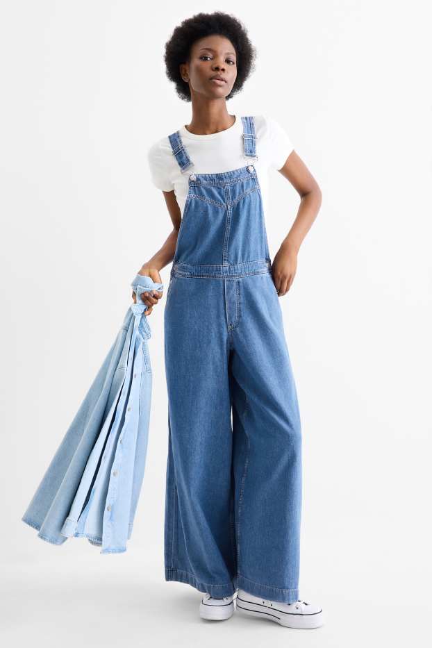 Damen - Jeans-Latzhose - helljeansblau