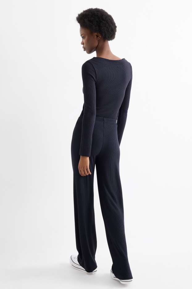 Femmes - Pantalon de jogging - finition côtelée - bleu foncé