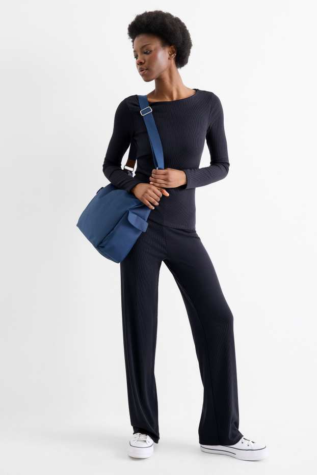 Femmes - Pantalon de jogging - finition côtelée - bleu foncé