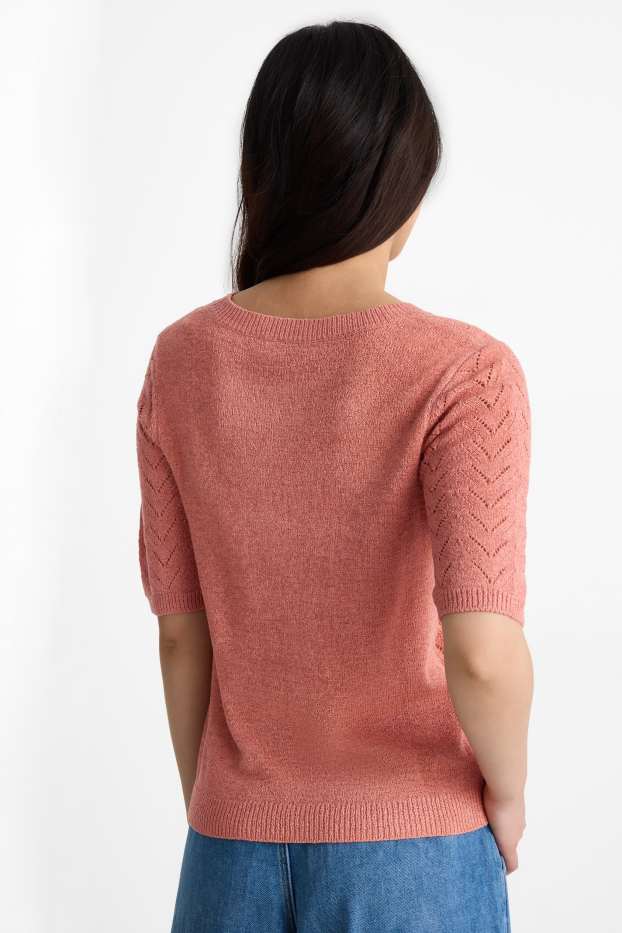 Dames - Gebreide trui - korte mouwen - donker rose