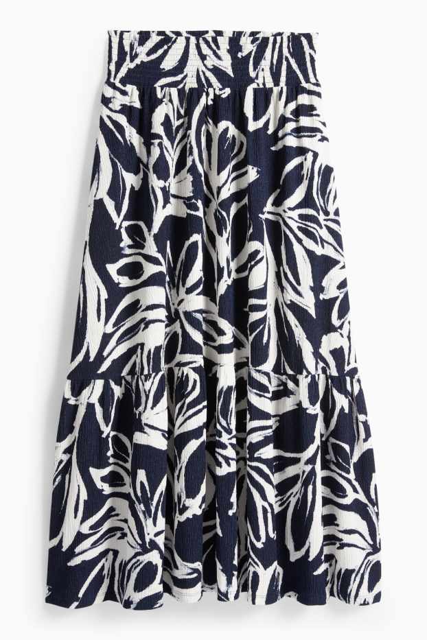 Damen - Rock - geblümt - strukturiert - blau / weiß