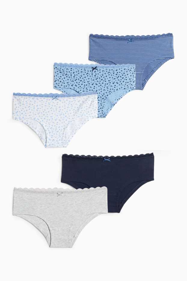 Enfants filles - Lot de 5 - fleur - shorty - bleu / blanc