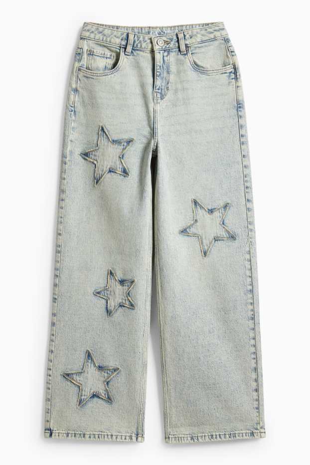 Kinder Mädchen - Stern - Wide Leg Jeans - helljeansblau